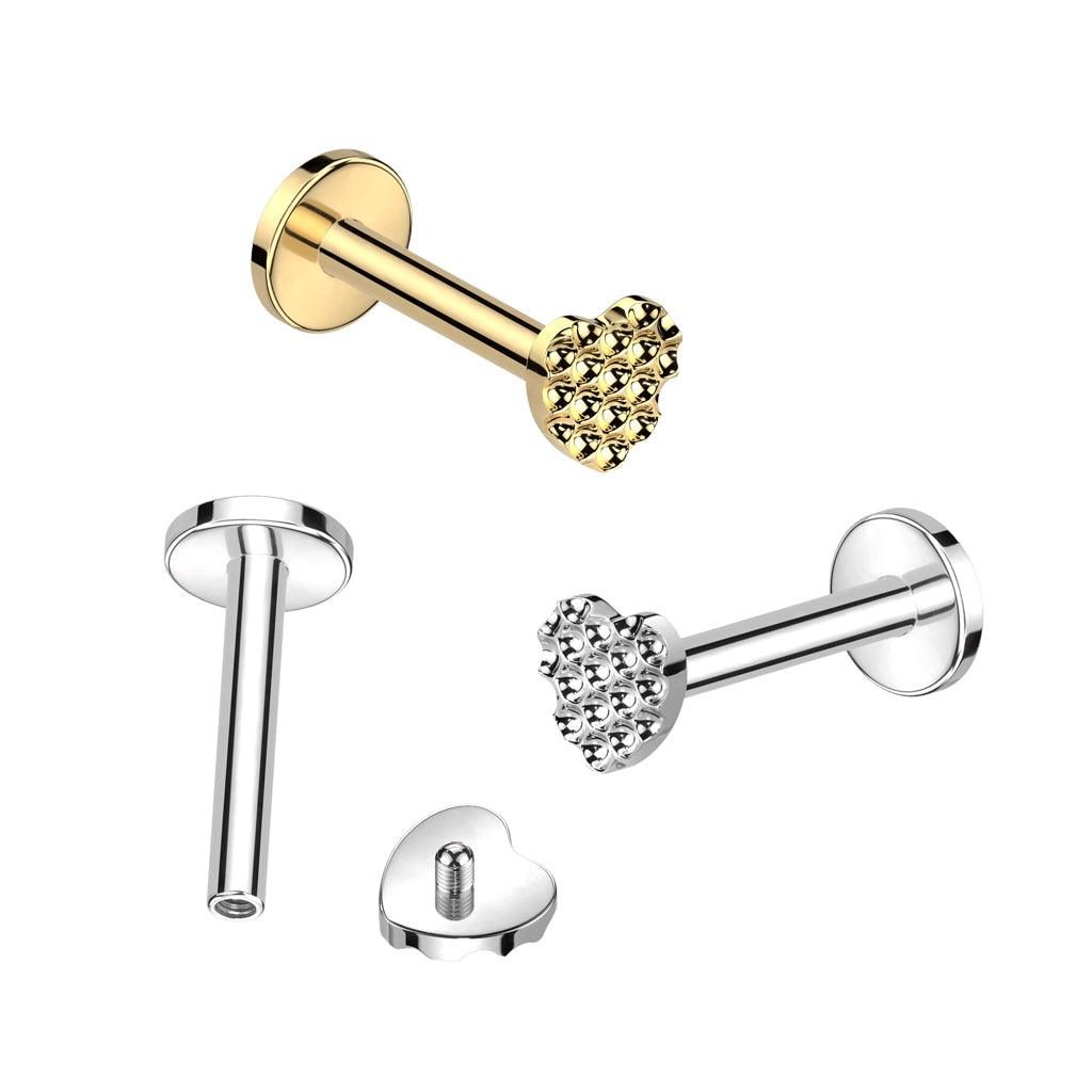 Rustokoru/traguskoru, Diamond Cut Heart in Gold -titaaninen labret