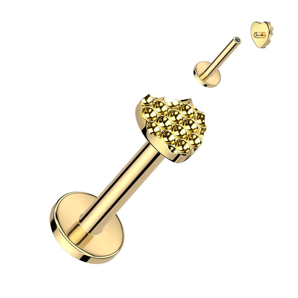 Rustokoru/traguskoru, Diamond Cut Heart in Gold -titaaninen labret