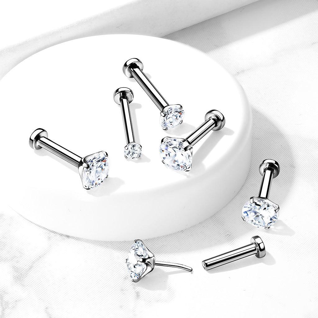 Rustokoru/traguskoru, Push In Prong CZ Top -titaaninen labret 3 kokoa