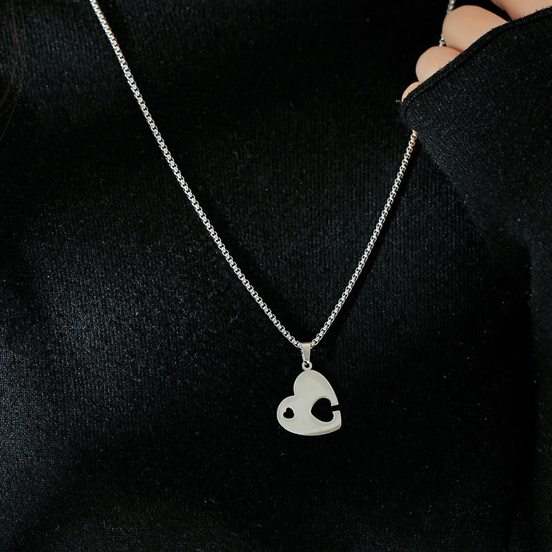 Surgical steel necklace, Love Hearts split heart necklace (silver)