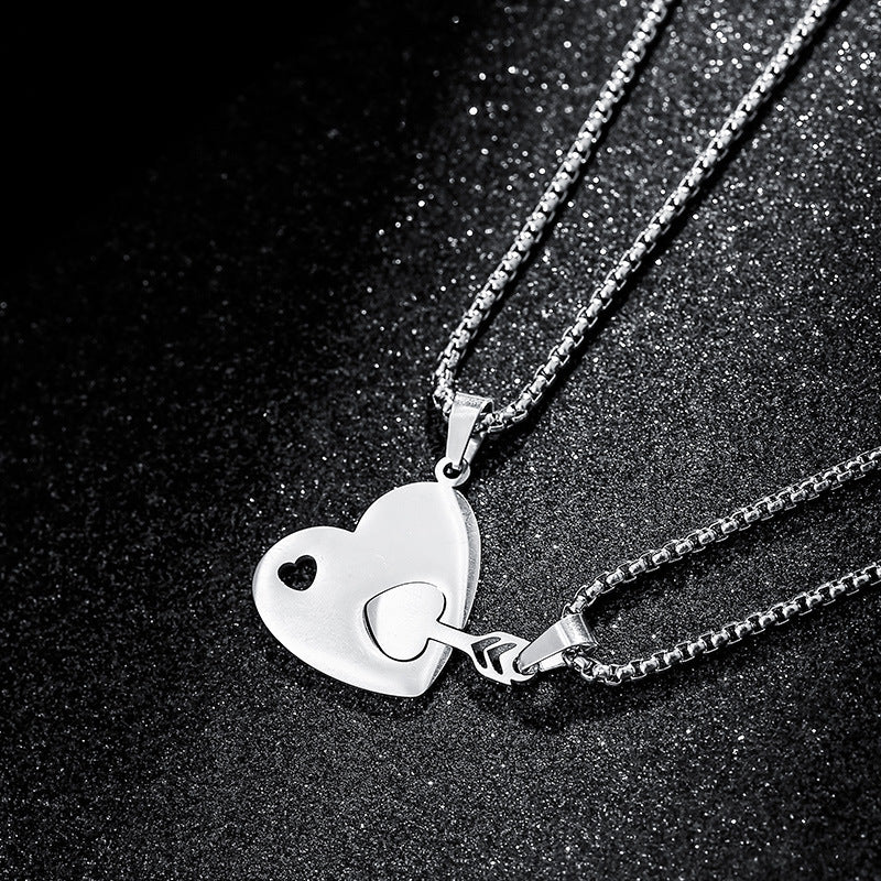 Surgical steel necklace, Love Hearts split heart necklace (silver)