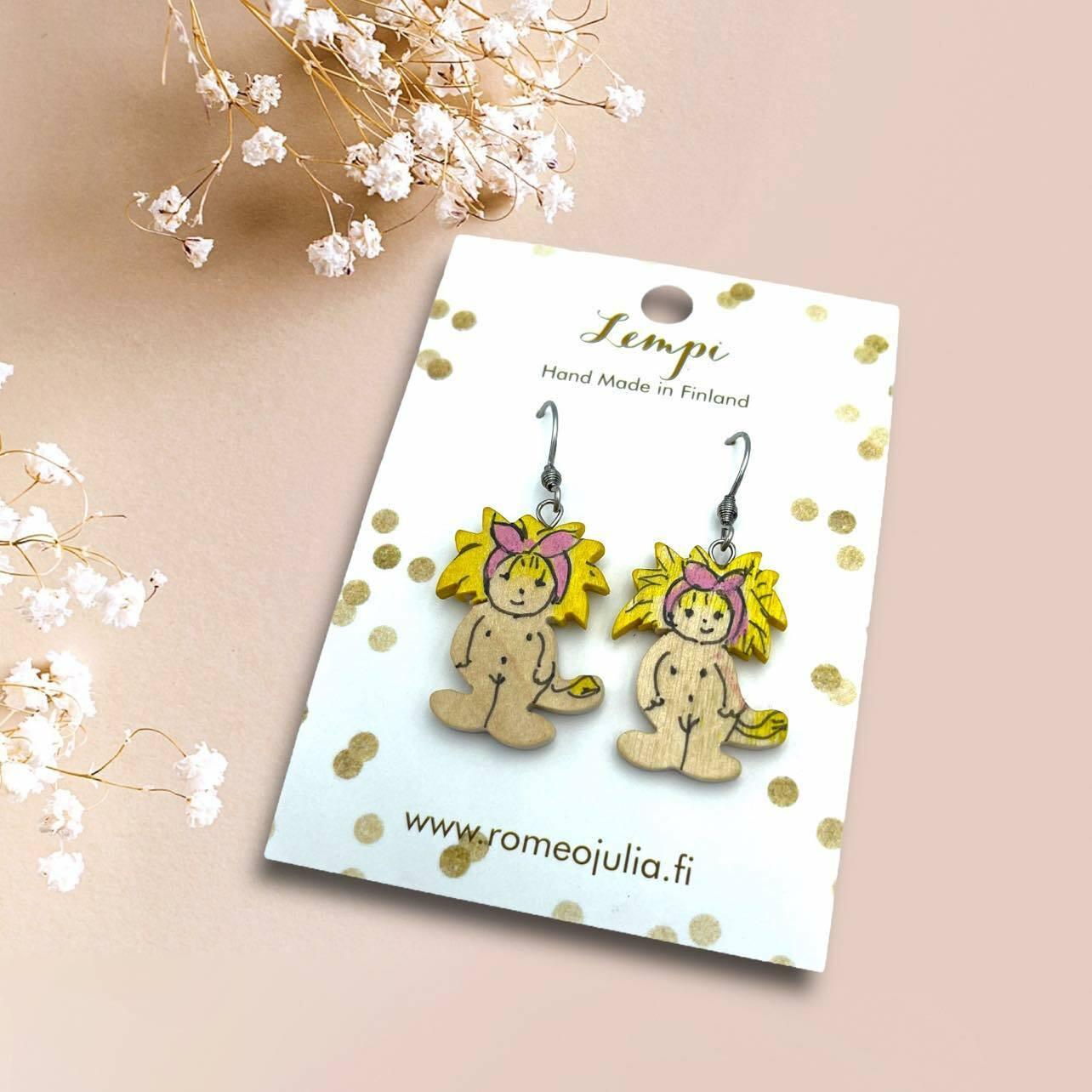 LEMPI® earrings, Troll girls (stained birch)