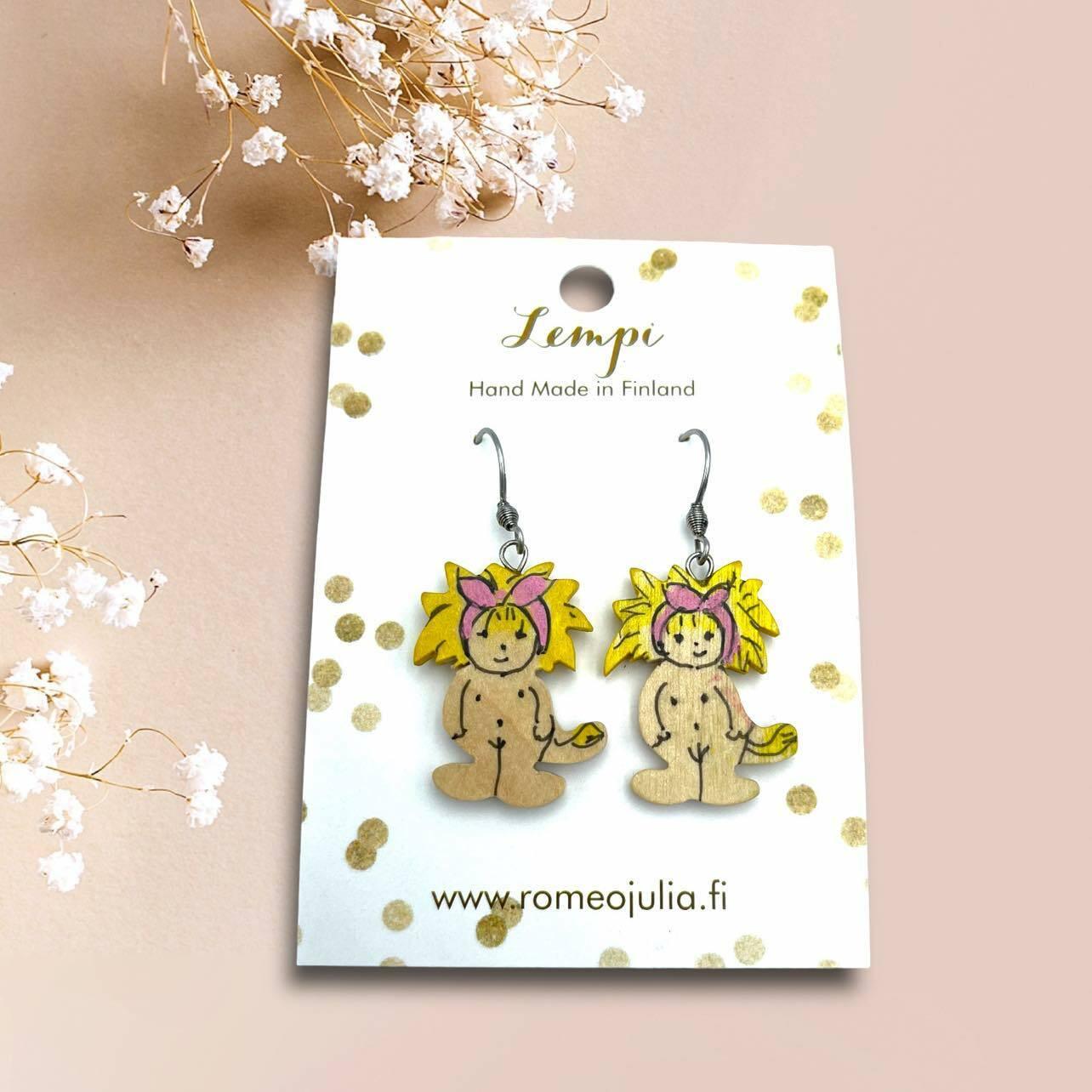 LEMPI® earrings, Troll girls (stained birch)