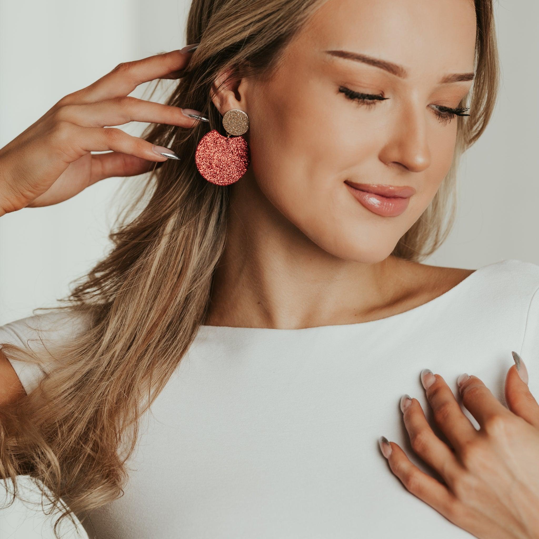 LEMPI® earrings, Tilda -size M (red & gold glitter)