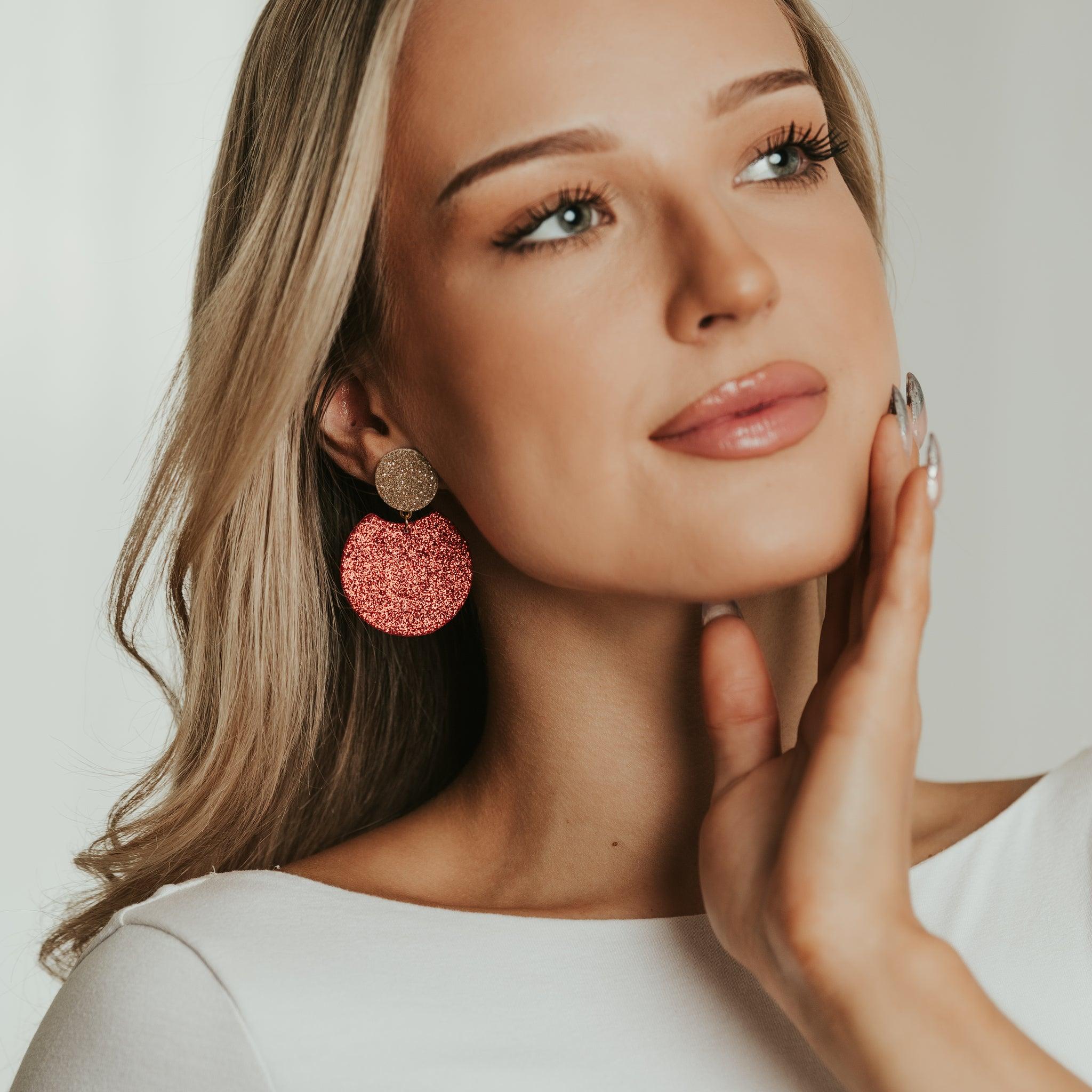 LEMPI® earrings, Tilda -size M (red & gold glitter)