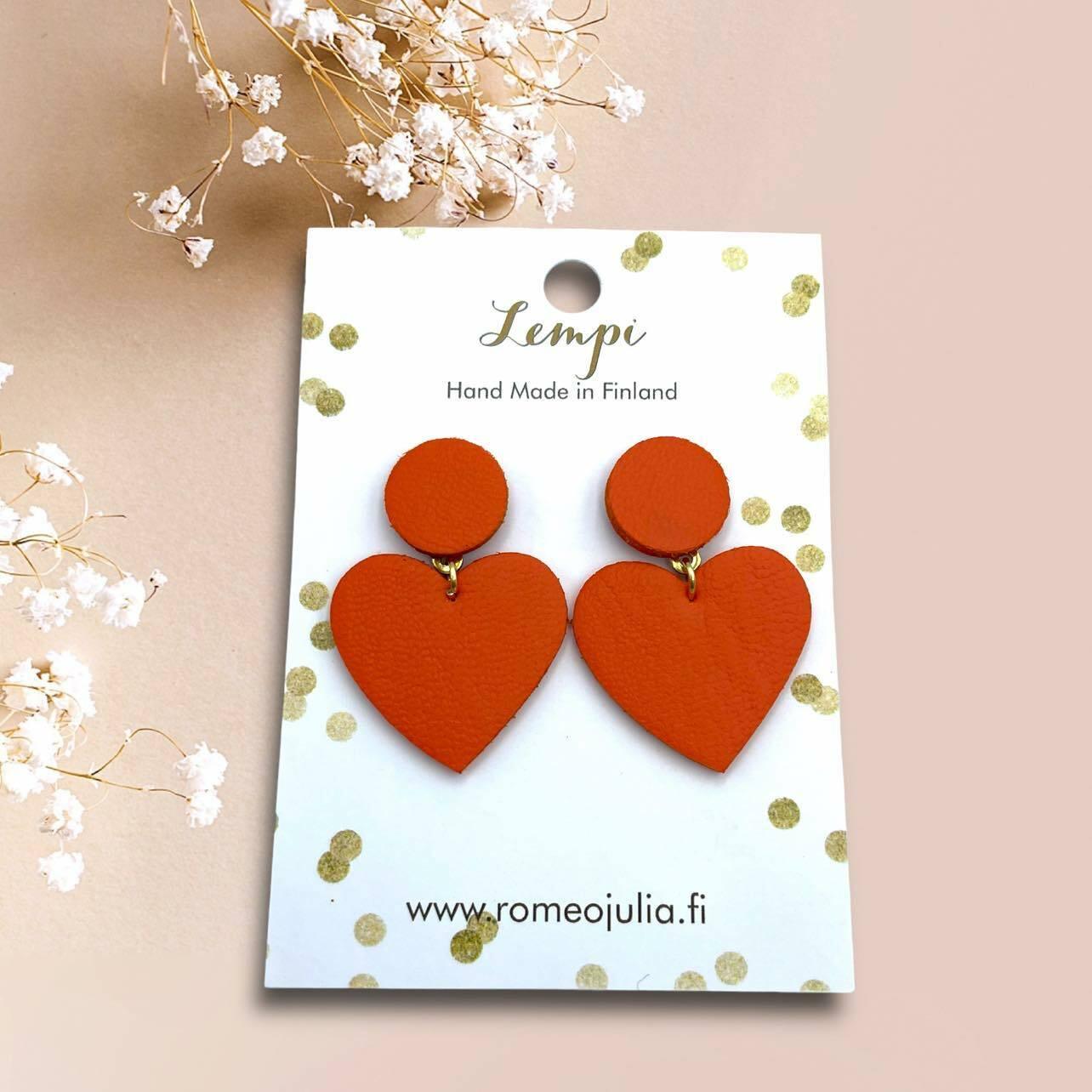 LEMPI® earrings, Hellä -orange heart earrings