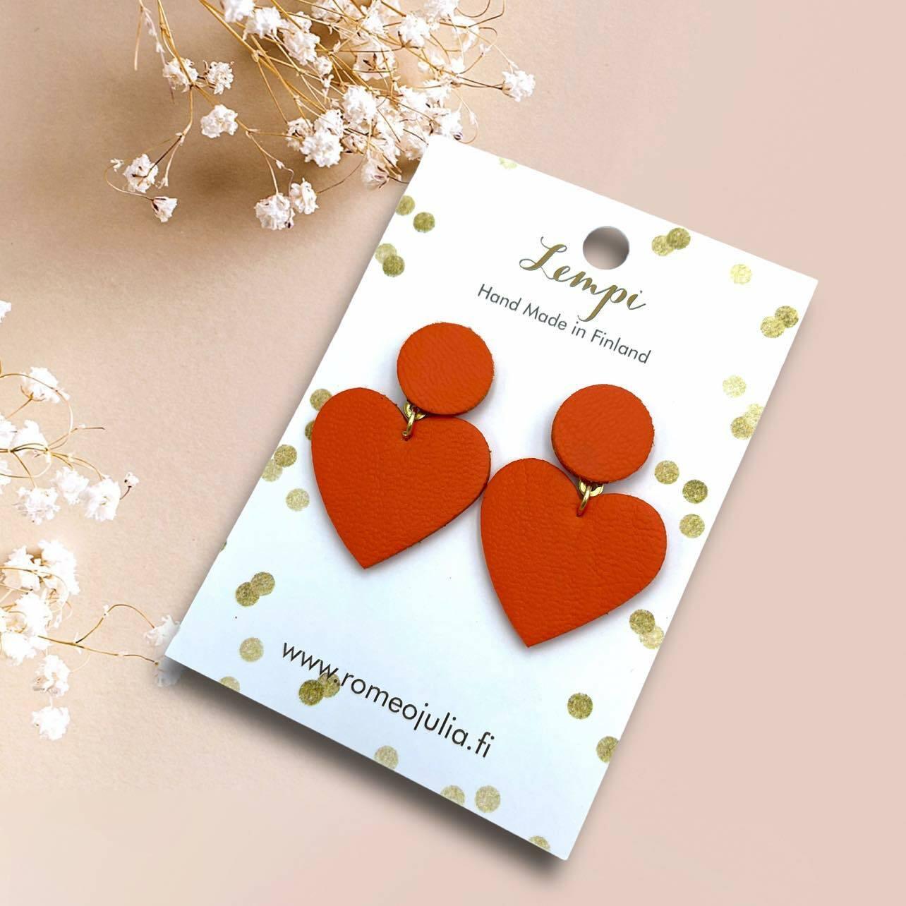 LEMPI® earrings, Hellä -orange heart earrings