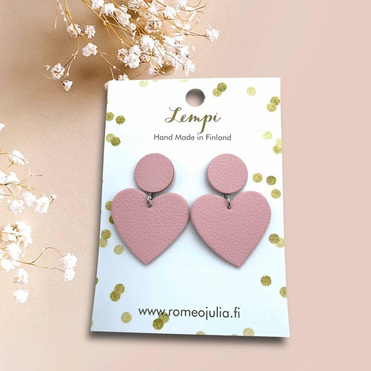 LEMPI® earrings, Hellä -light pink heart earrings