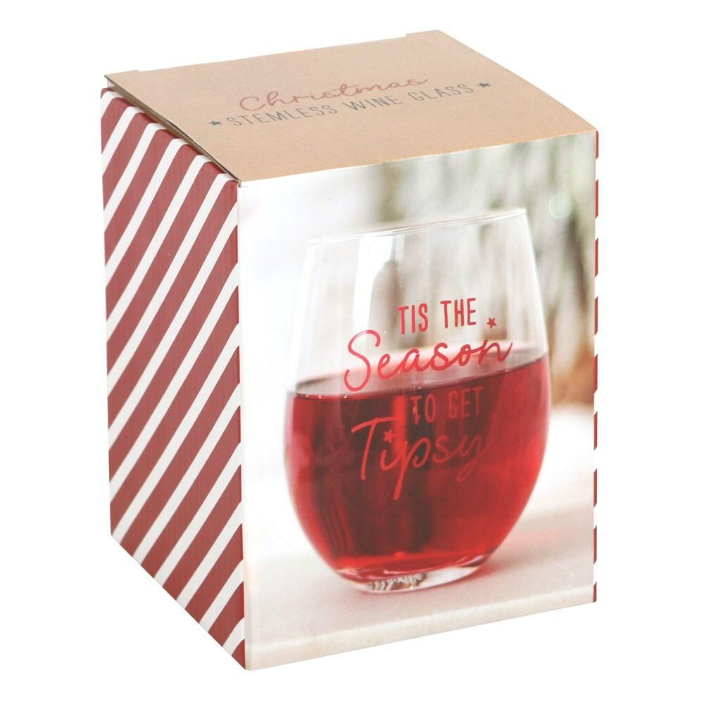 Season to Get Tipsy -jouluinen viinilasi tekstillä