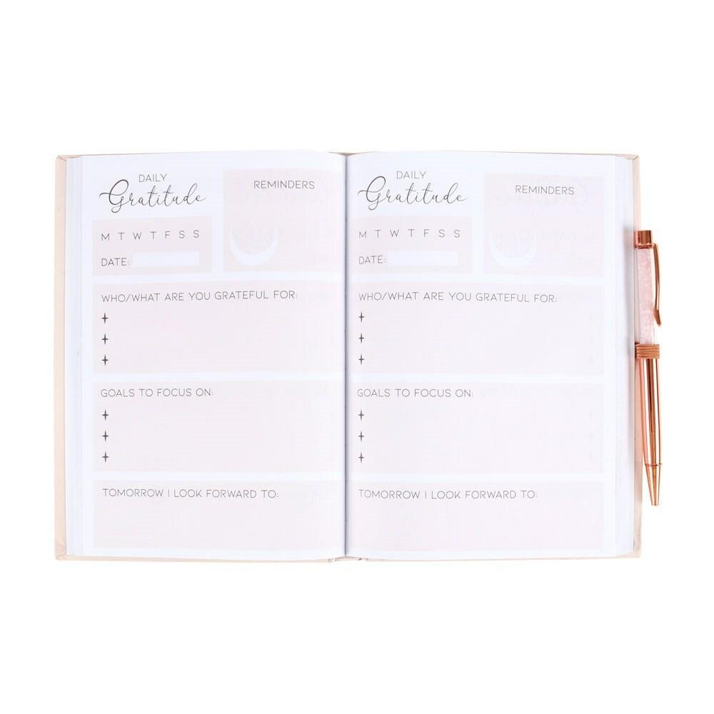 My Gratitude Journal -kiitollisuuspäiväkirja ja ruusukvartsikynä