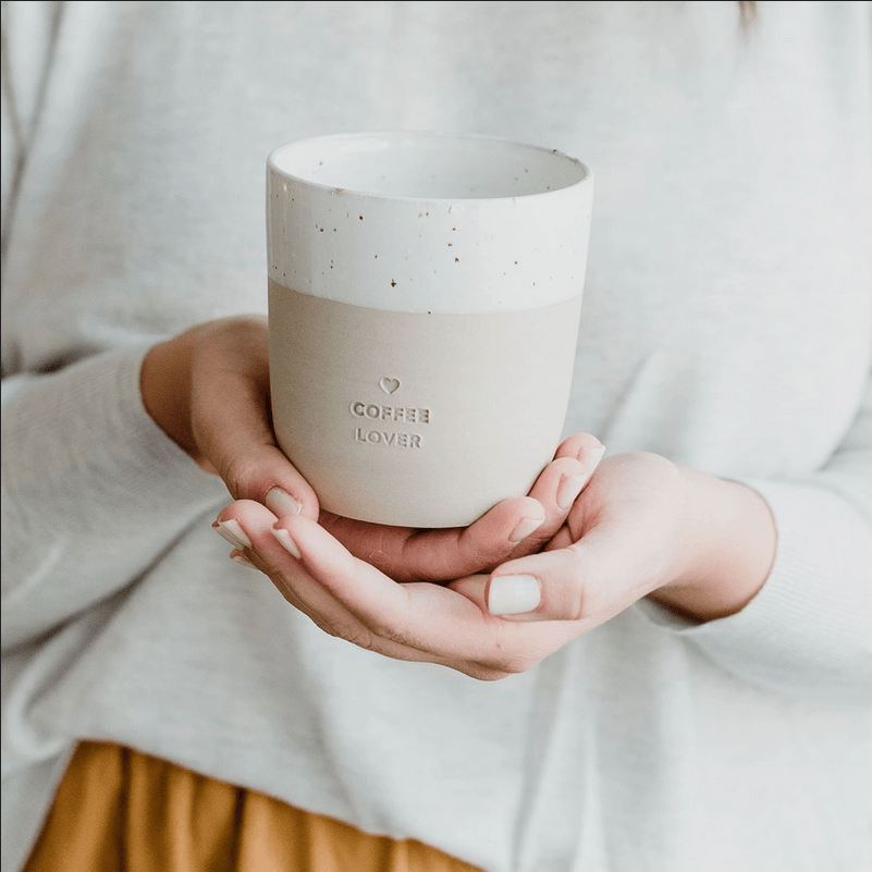 Muki, Coffee Lover Mug -käsintehty korvaton tekstimuki