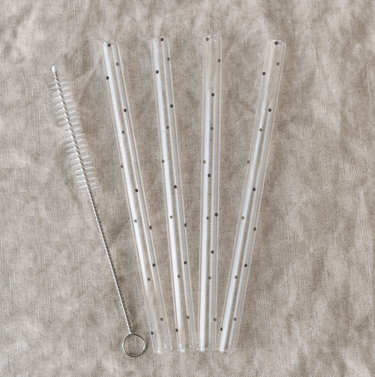 Black Dots Straw Set -neljän lasipillin pakkaus