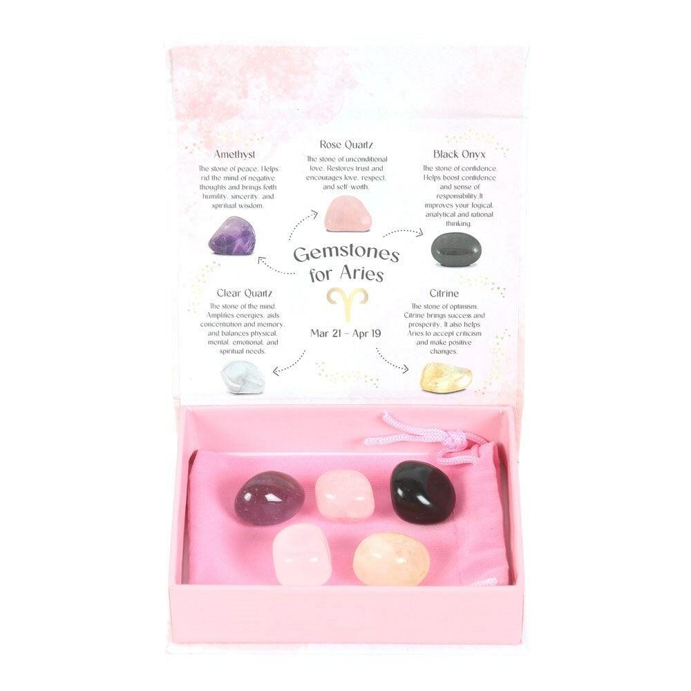 Aries Crystal Tumblestone Set -oinaan luonnonkivi lahjapakkaus