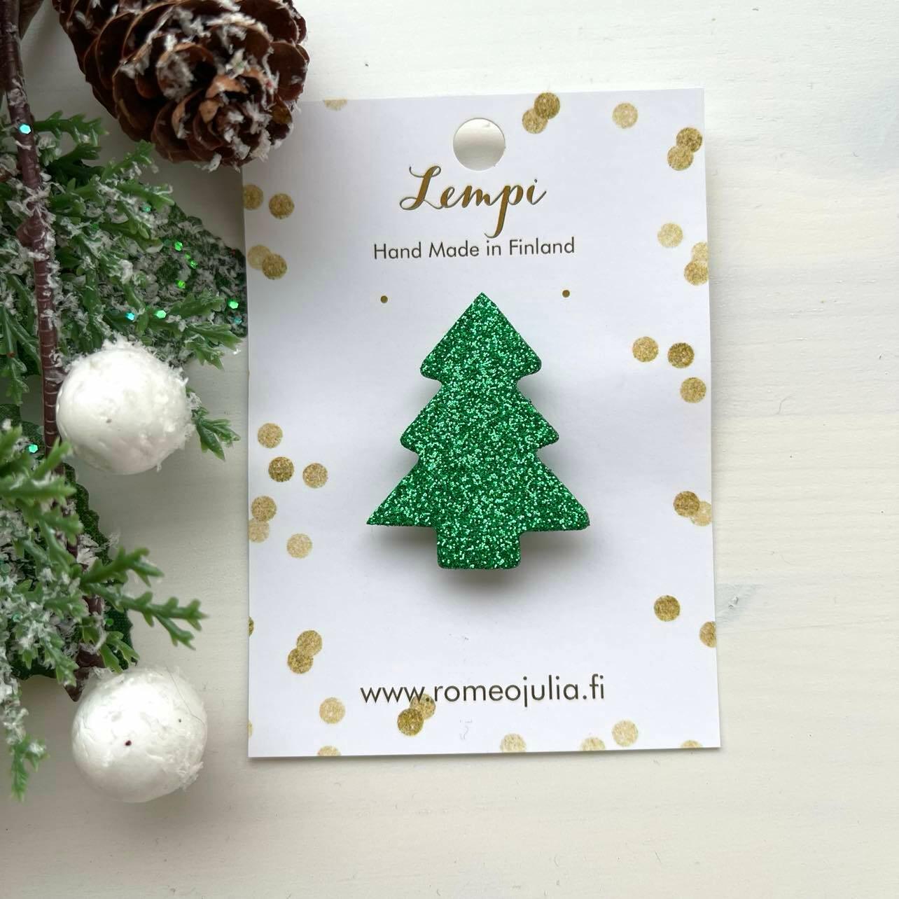 LEMPI brooch, Christmas tree (green glitter)