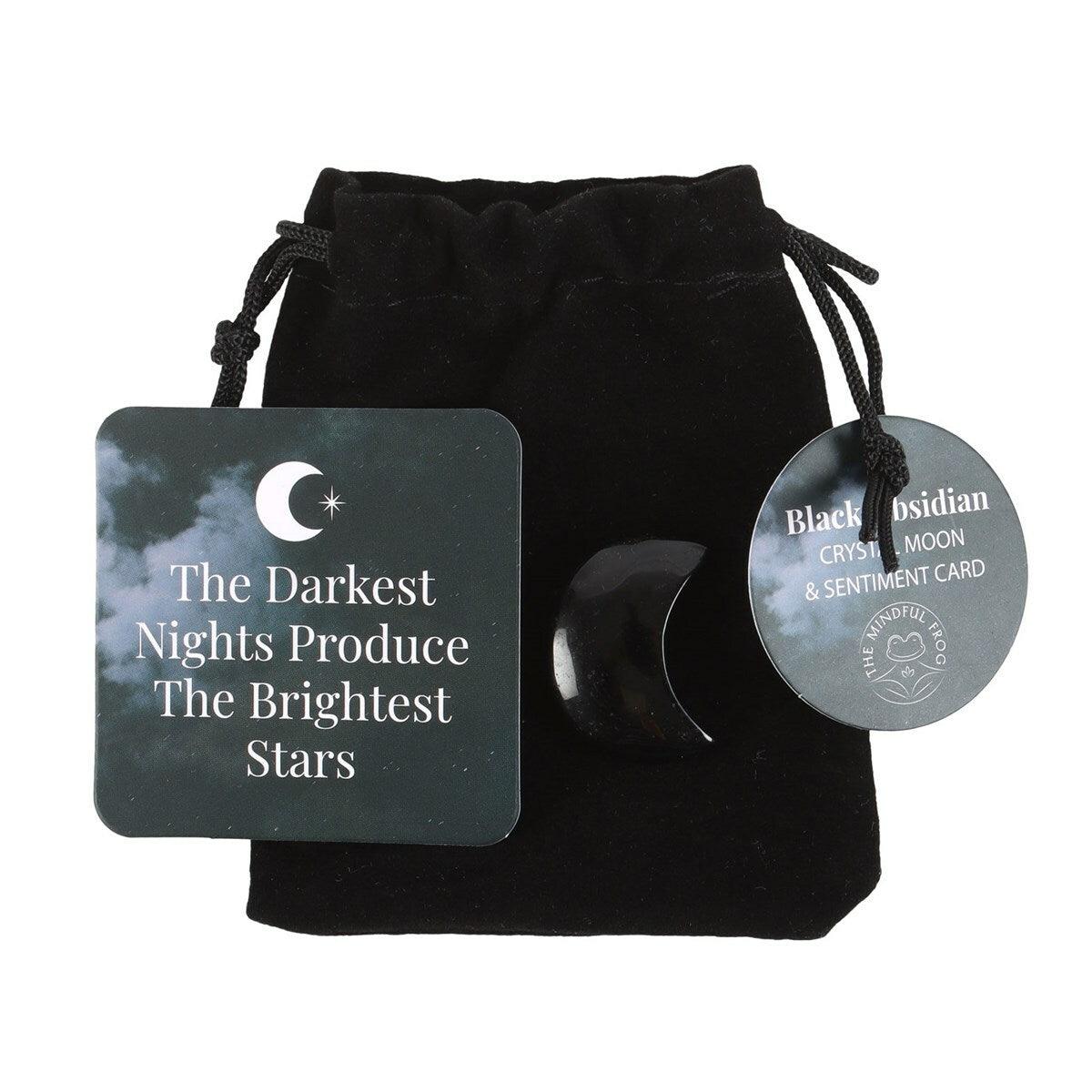 "The Darkest Nights" -obsidiaani kuunsirppi onnenkivi lahjapussissa
