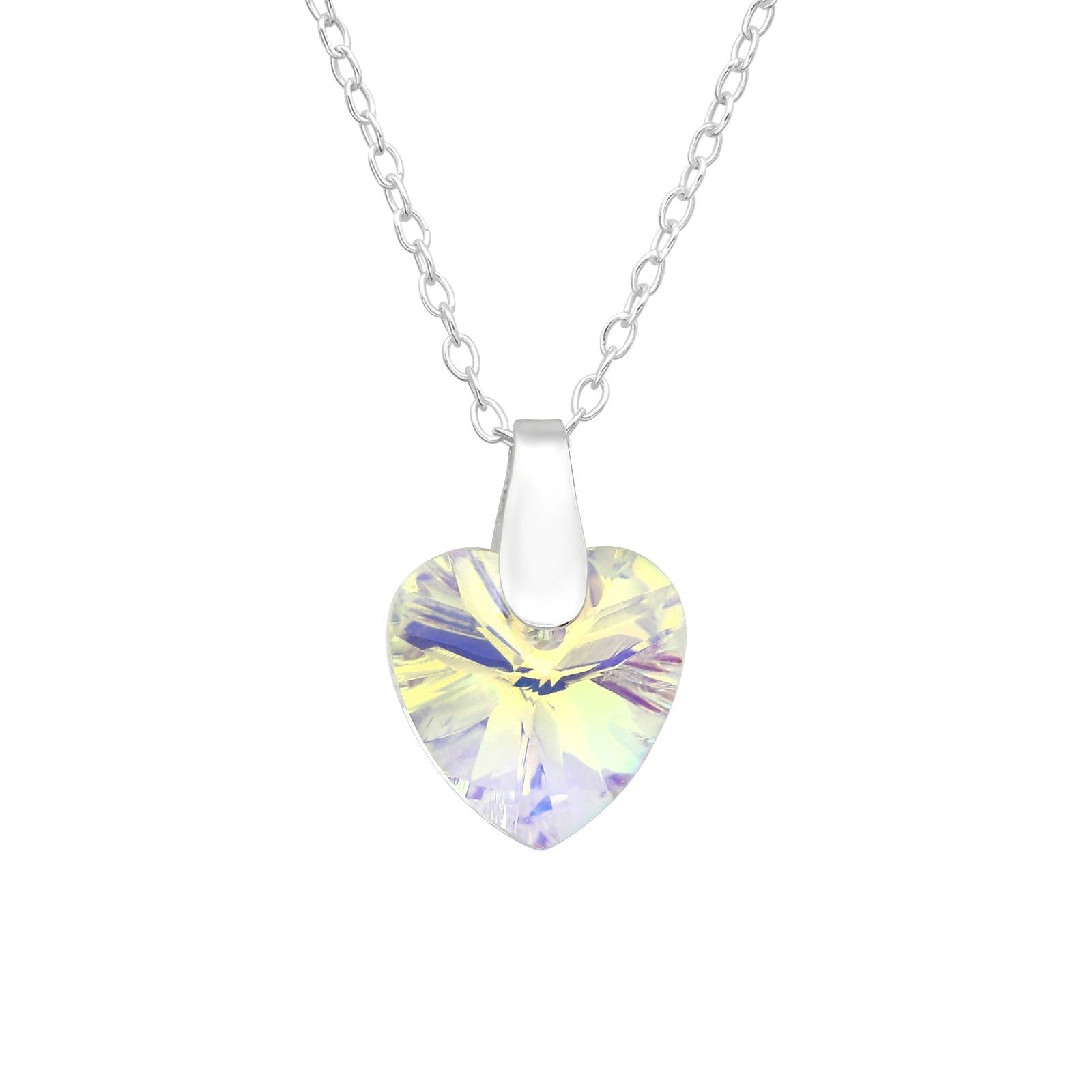 Silver necklace, Amalie -AB clear crystal heart with silver chain
