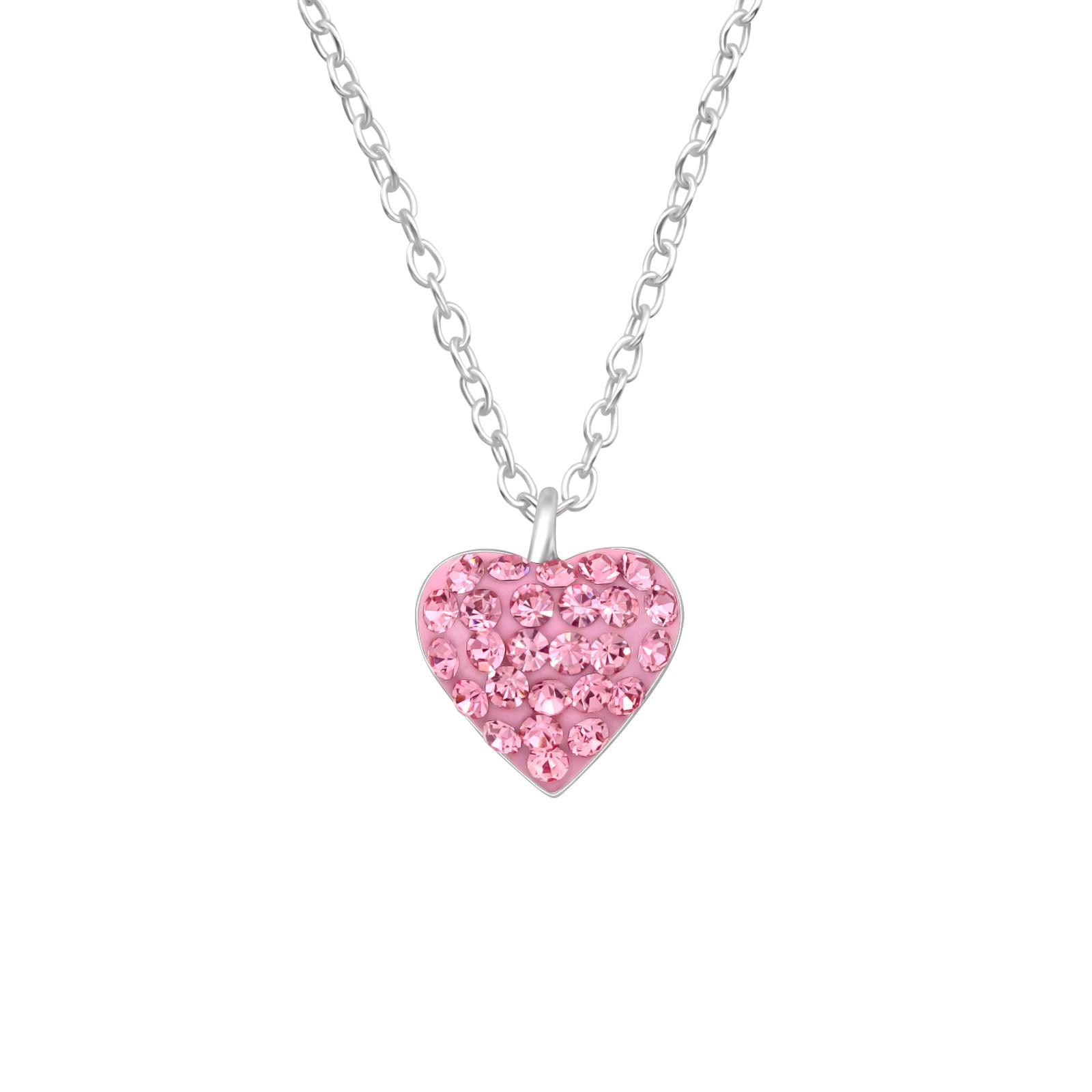 Children's silver necklace, Shiny Heart pink heart necklace