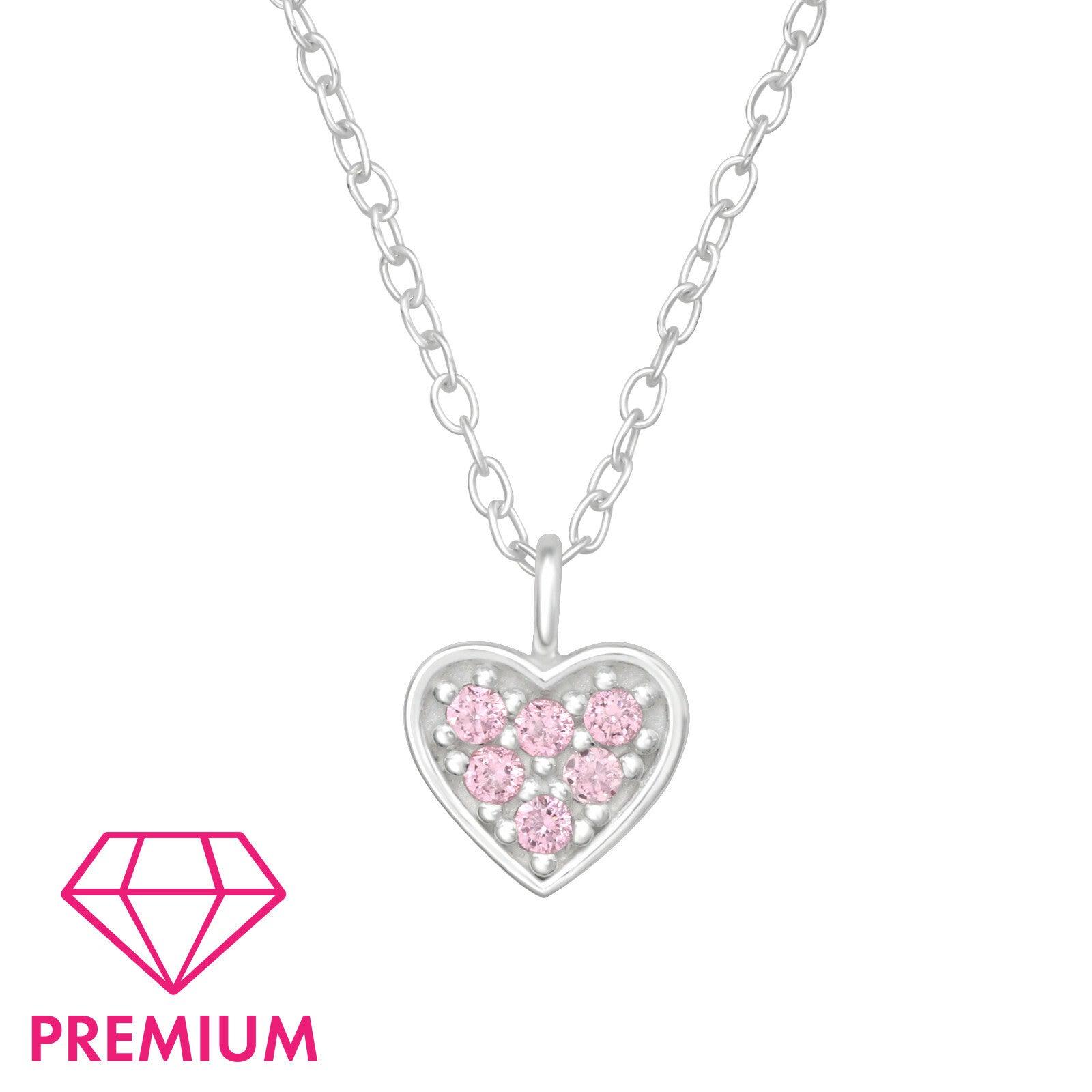 Children's premium silver necklace, Heart pink heart necklace