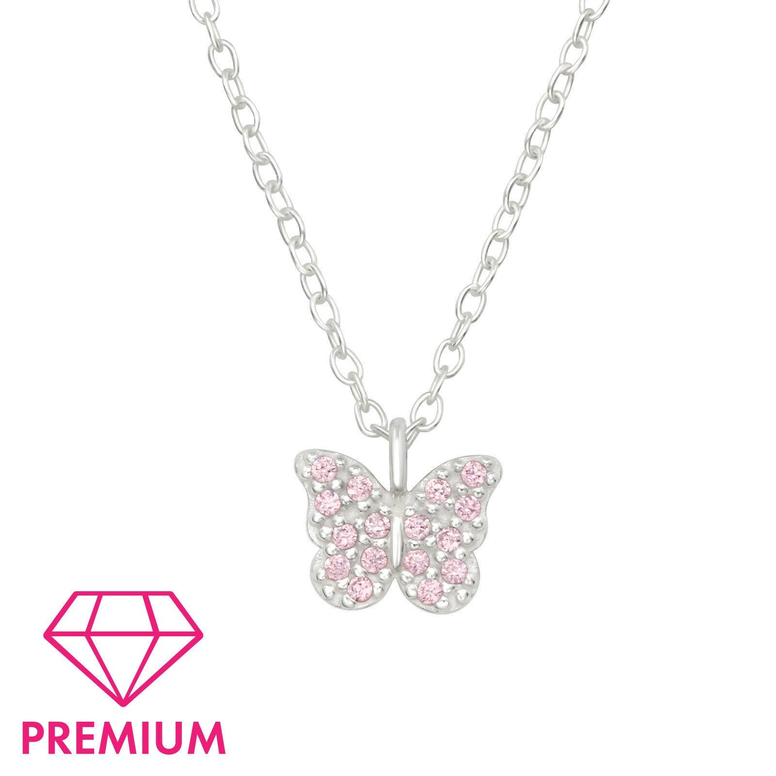 Lasten premium hopeakaulakoru, Butterfly -pinkki perhoskaulakoru