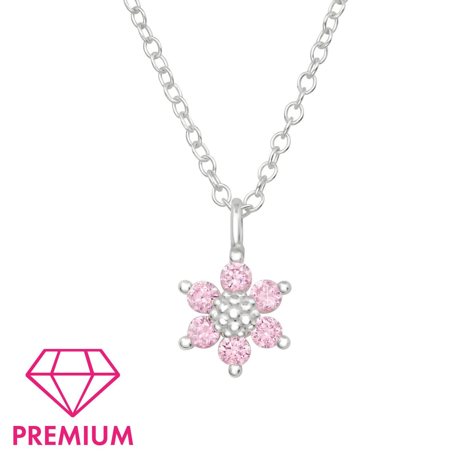Children's premium silver necklace, Flower pink flower necklace