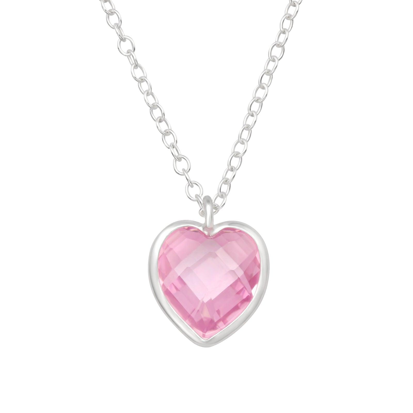 Silver necklace, Beautiful Heart - pink heart necklace