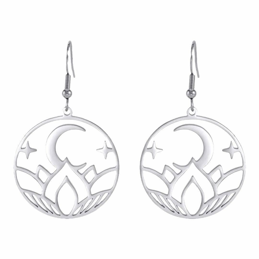 Kirurginteräskorvakorut, Bohemian Lotus -hopeanväriset bohokorvakorut