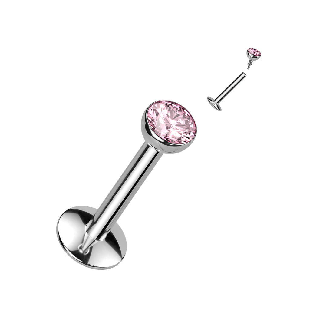 Titaani labret, CZ Convex Basic -kimaltava labret 3mm pallolla (pink)