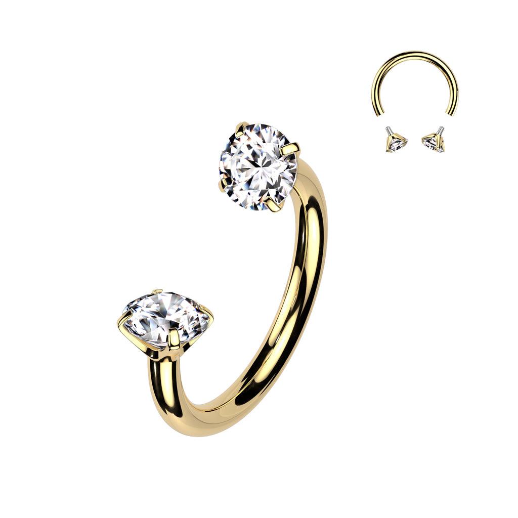 Hevosenkenkä 1,2mm, Internally Threaded Titanium Gold Horseshoe CZ