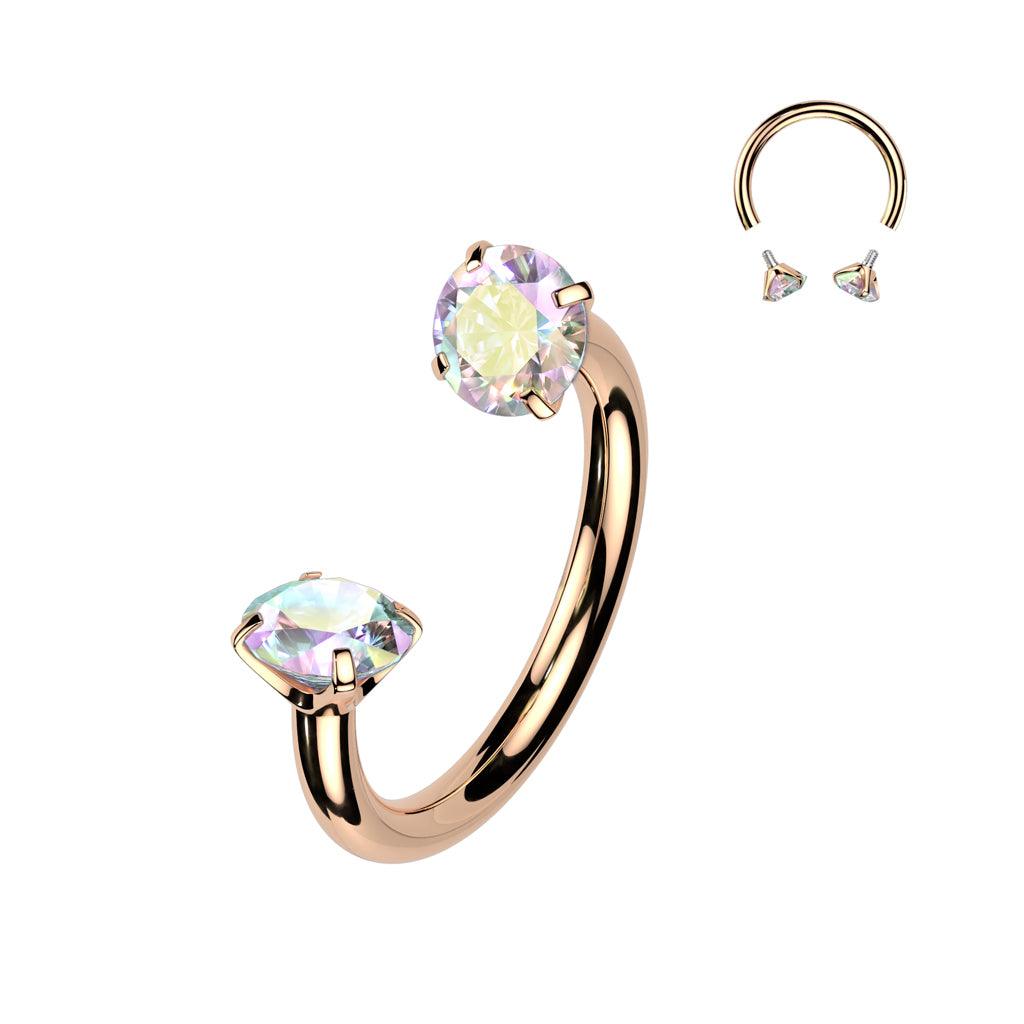 Hevosenkenkä 1,2mm, Internally Threaded Titanium Rosegold Horseshoe CZ