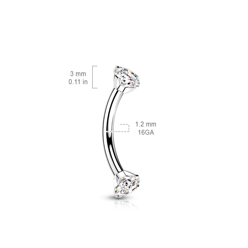 Bananabell/kaareva tappi 1,2mm -Titanium CZ Curved Barbell in Pink