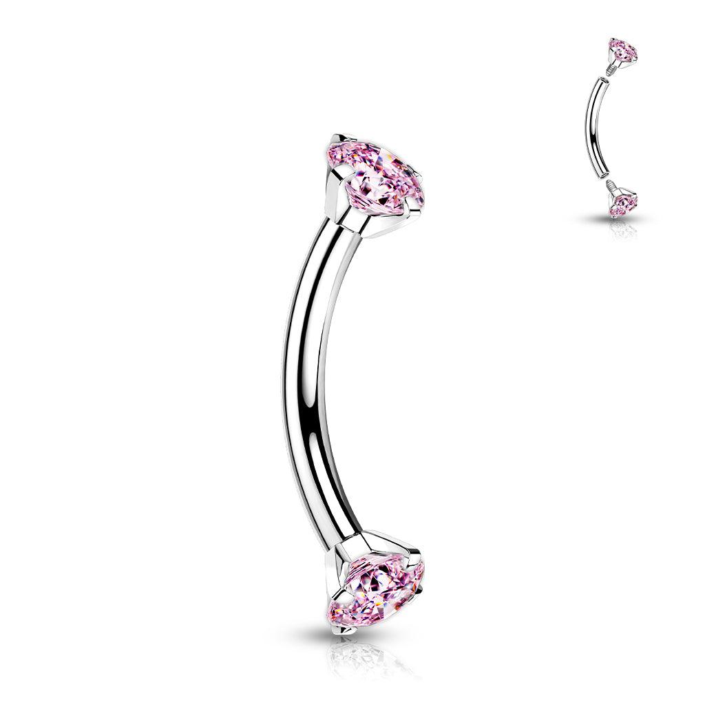 Bananabell/kaareva tappi 1,2mm -Titanium CZ Curved Barbell in Pink