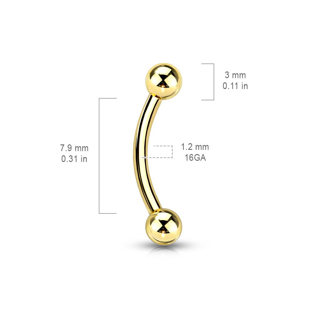 Bananabell/kaareva tappi 1,2mm -Basic Titanium Curved Barbell in Gold