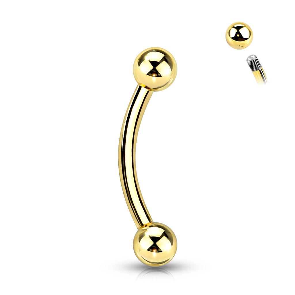 Bananabell/kaareva tappi 1,2mm -Basic Titanium Curved Barbell in Gold