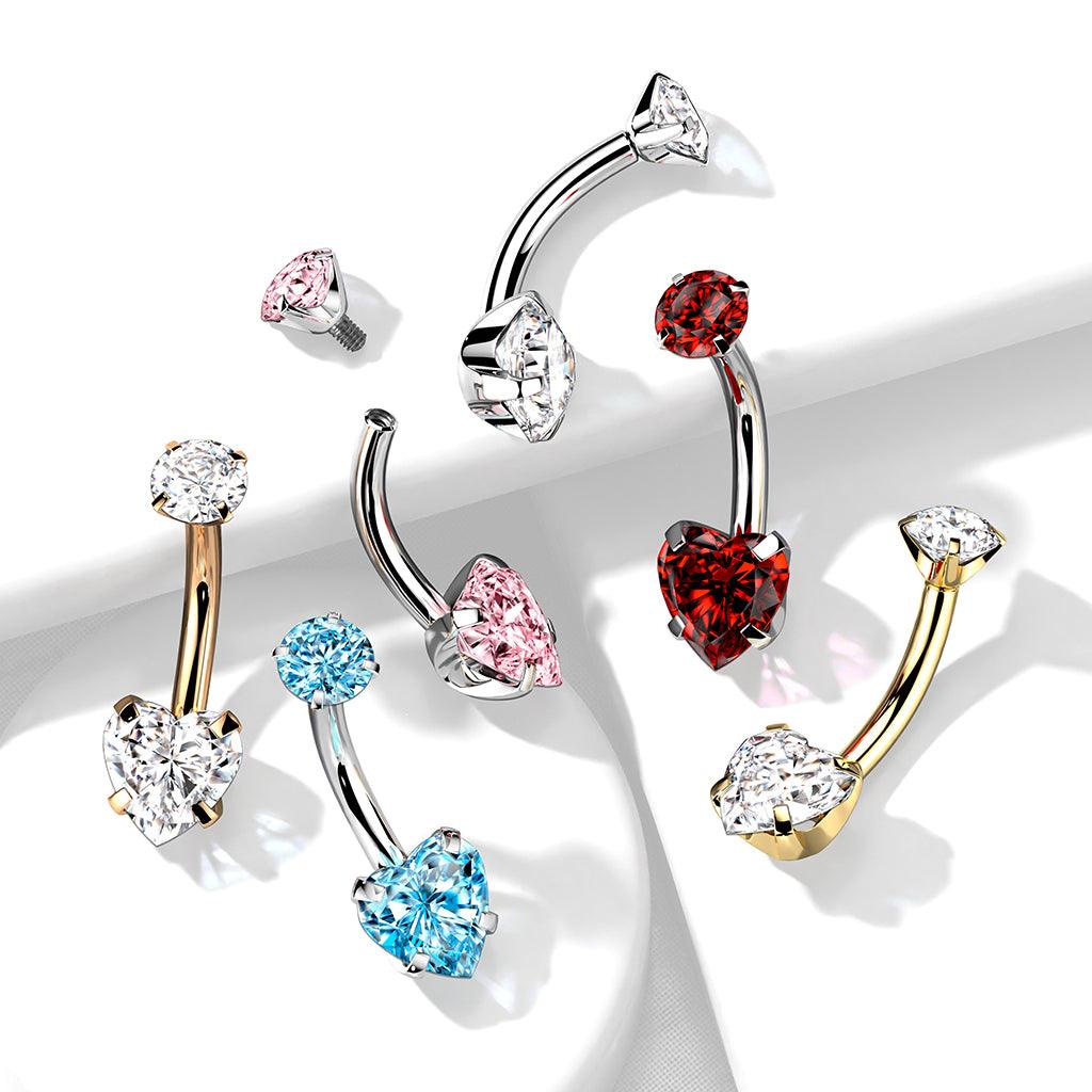 Napakoru, Titanium Prong Set Heart CZ in Pink -pinkki sydännapakoru