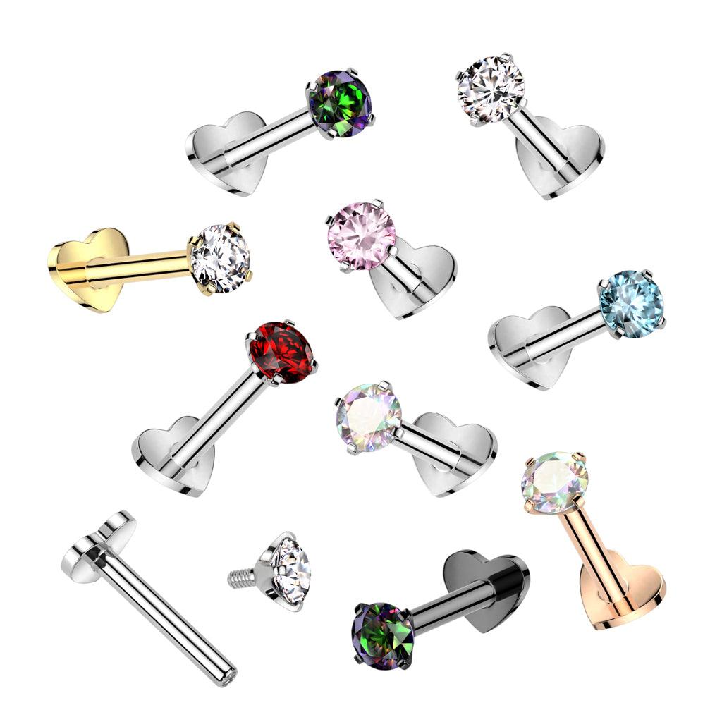 Titaani rustokoru / traguskoru, CZ Top in Pink with Heart Base