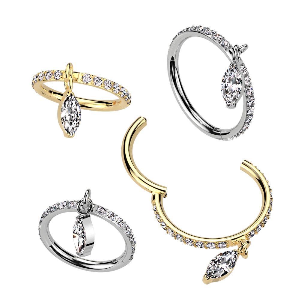 Lävistysrengas 1,2mm, Titanium Marquise Dangle-titaaninen clicker