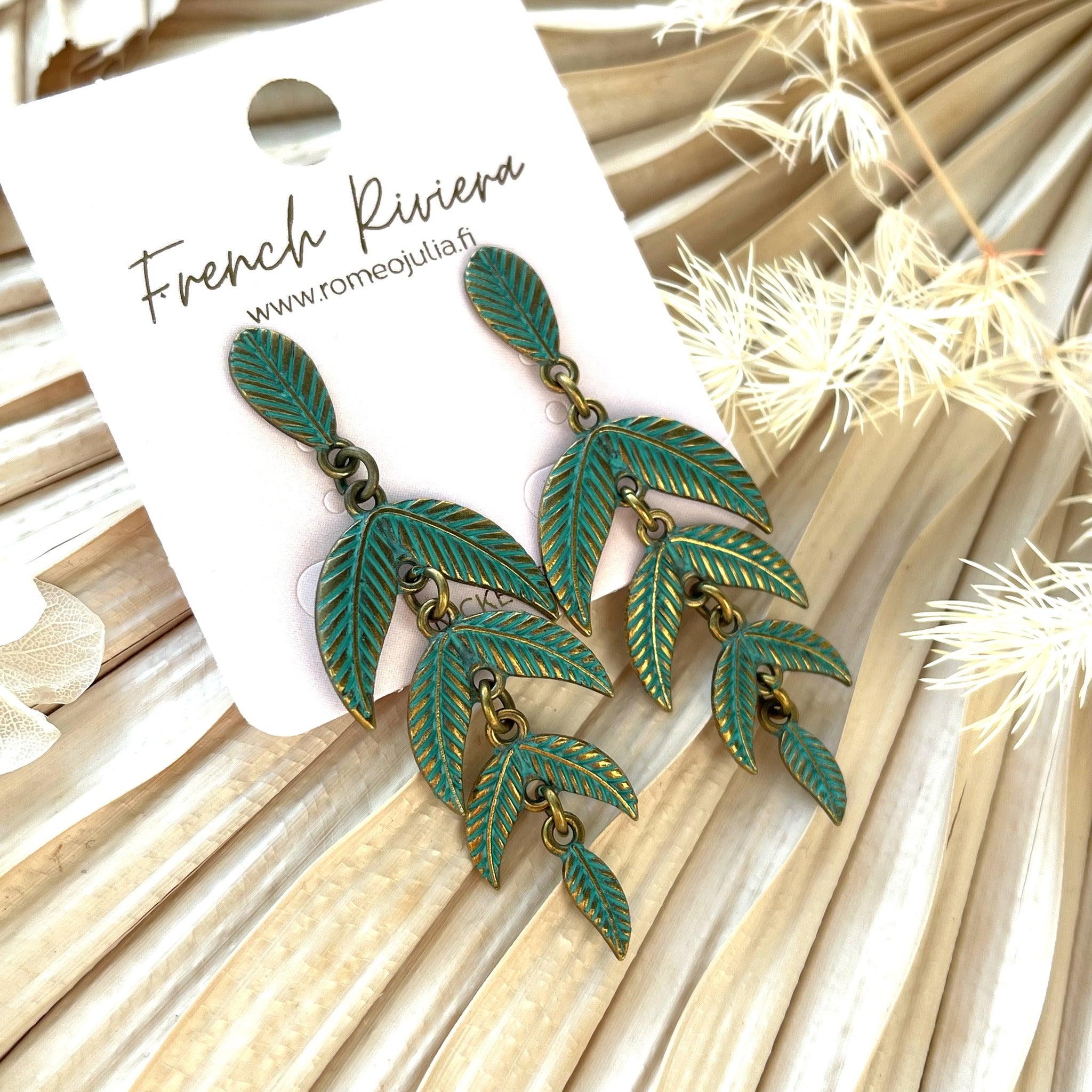 FRENCH RIVIERA|Feather -boheemit antiikkikupari sulkakorvakorut