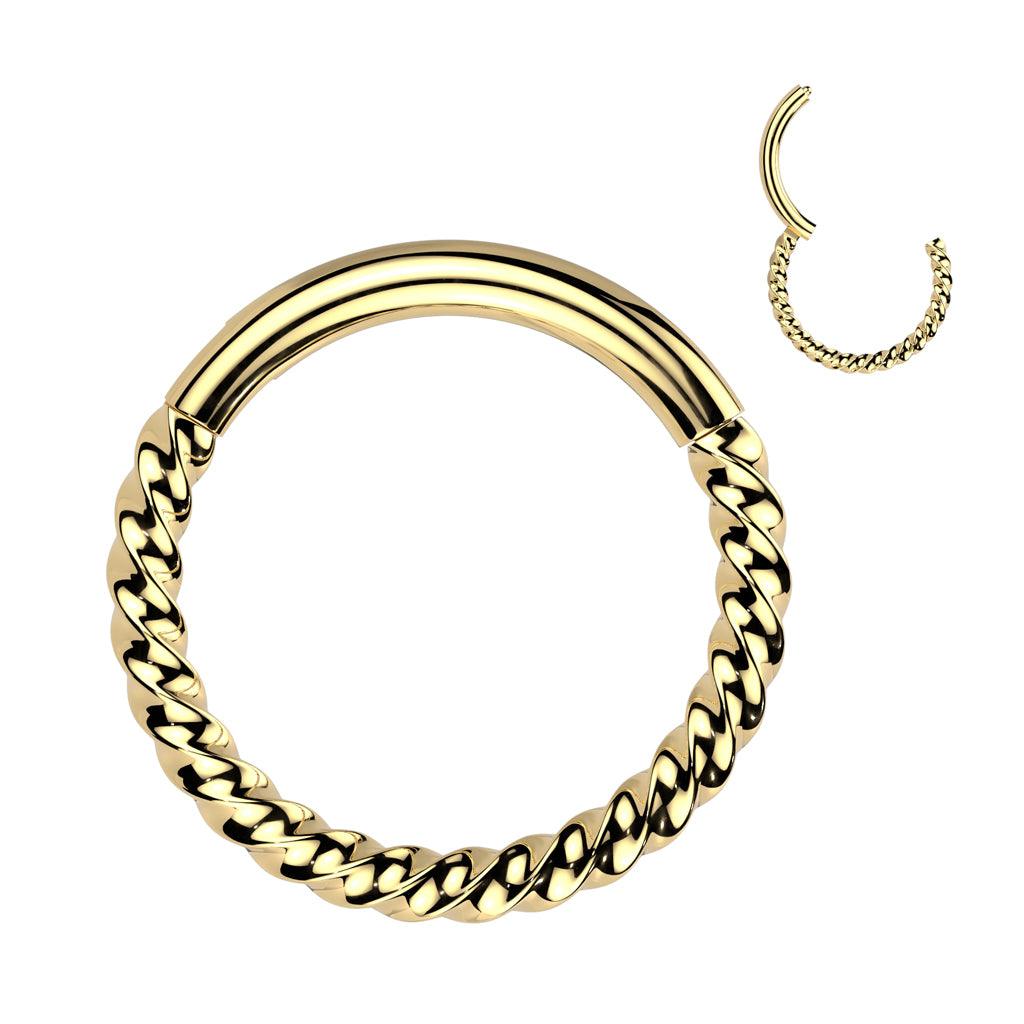Lävistysrengas 1,2mm, Gold Titanium Braided Hoop -titaaninen clicker