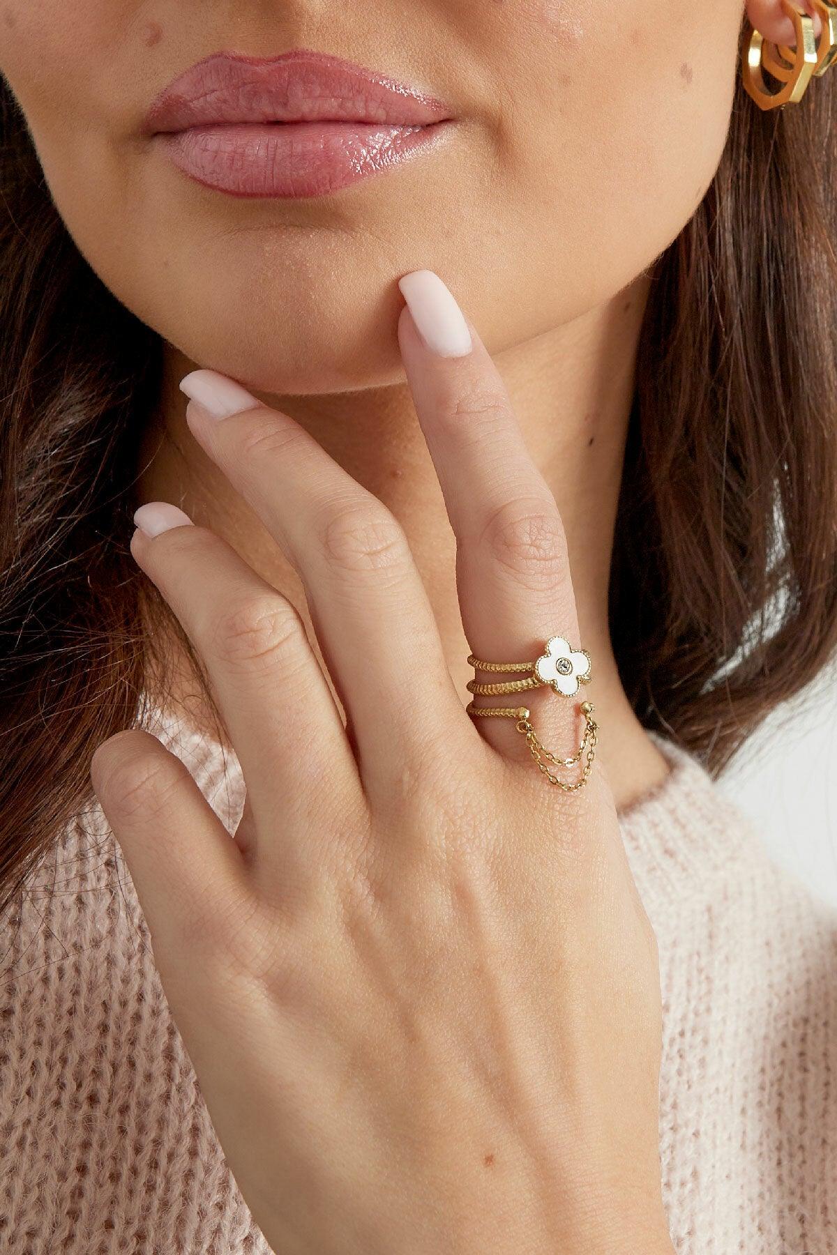 FRENCH RIVIERA | Fleur Ring in Gold -kivellinen sormus kirurginterästä