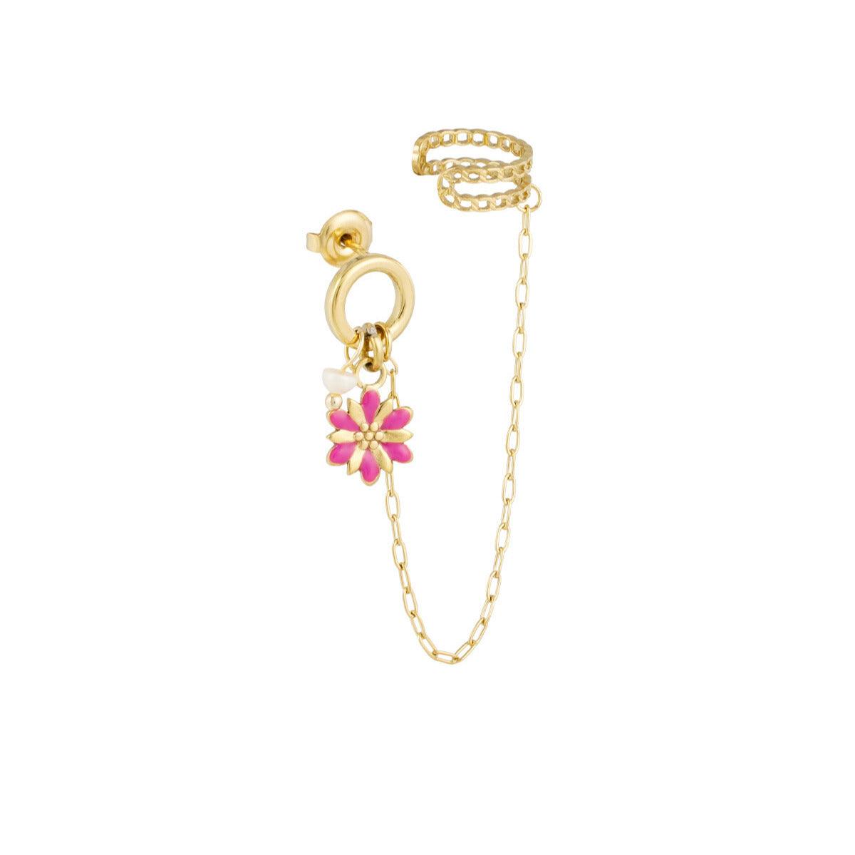 FRENCH RIVIERA | Addy -kirurginteräs ear cuff kukalla (pinkki)