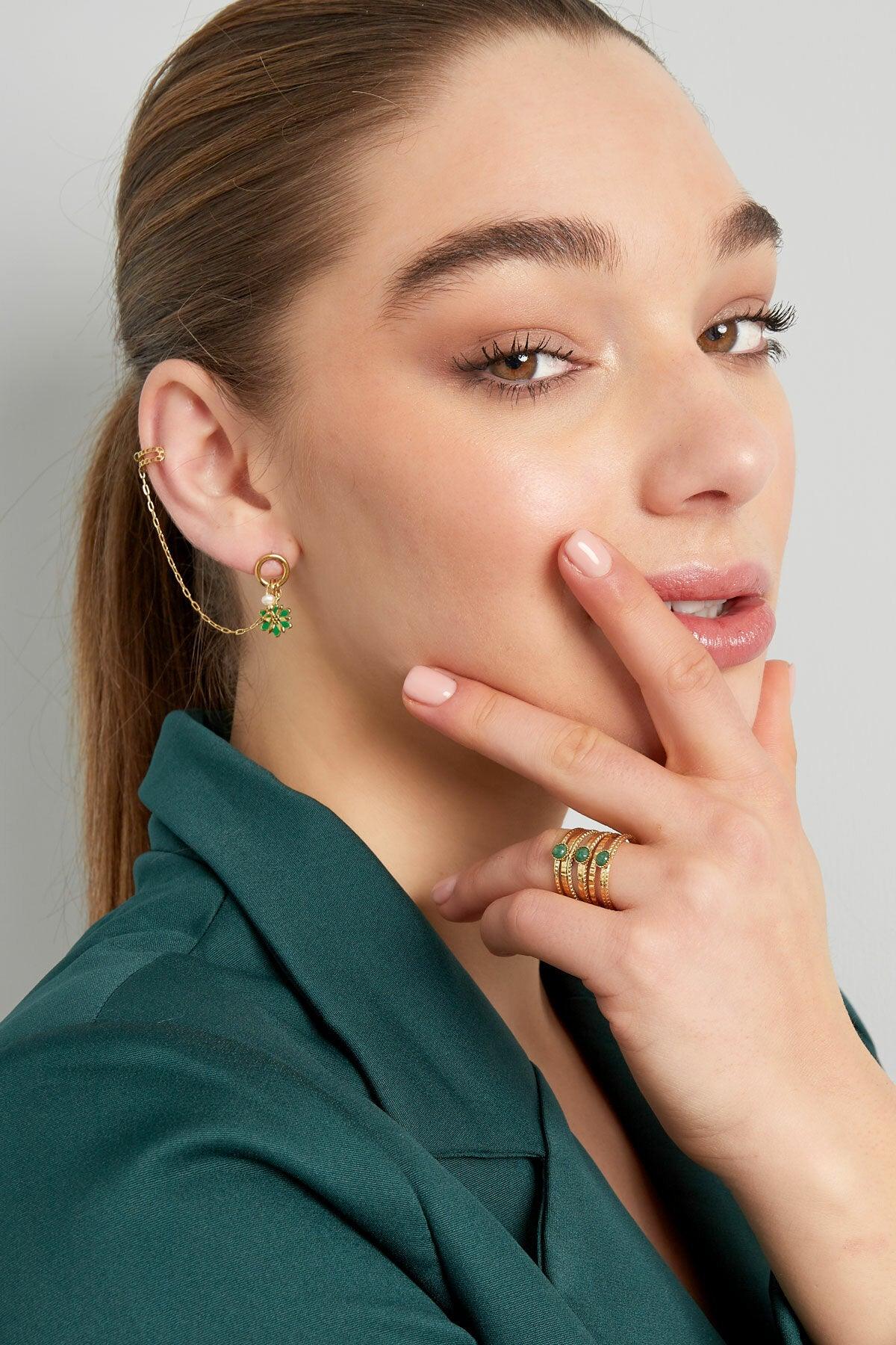 FRENCH RIVIERA | Addy -kirurginteräs ear cuff kukalla (vihreä)