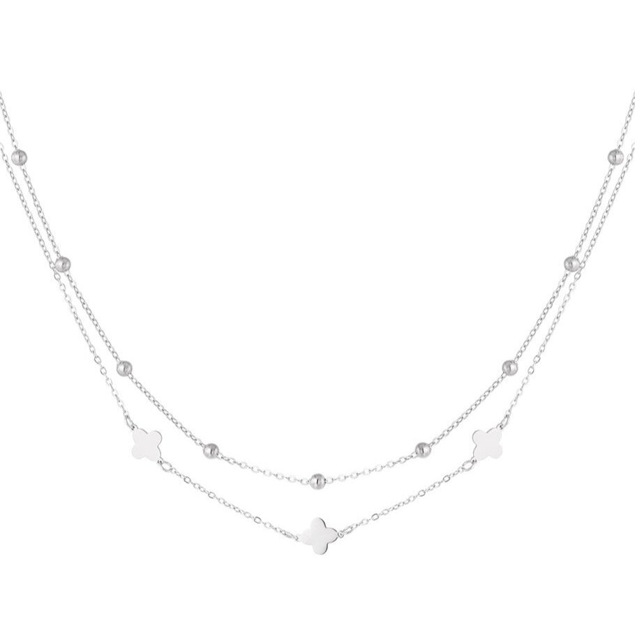 French Riviera | Clémence – kaksinkertainen onnenapila kirurginteräskaulakoru (hopea)