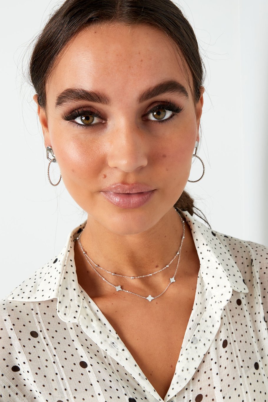 French Riviera | Clémence – kaksinkertainen onnenapila kirurginteräskaulakoru (hopea)