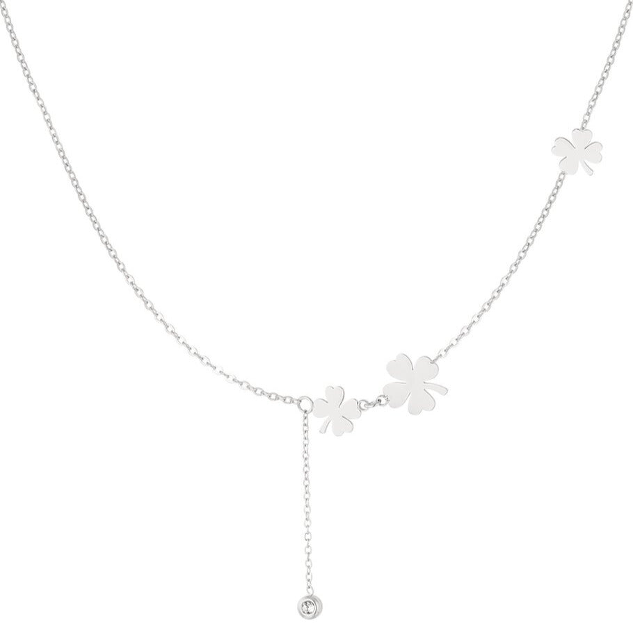 FRENCH RIVIERA | Lucky-kirurginteräskaulakoru apilakoristeella (hopea)