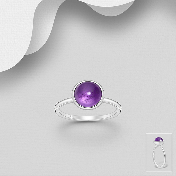 PREMIUM COLLECTION Elvina -hopeasormus pyöröhiotulla ametistilla