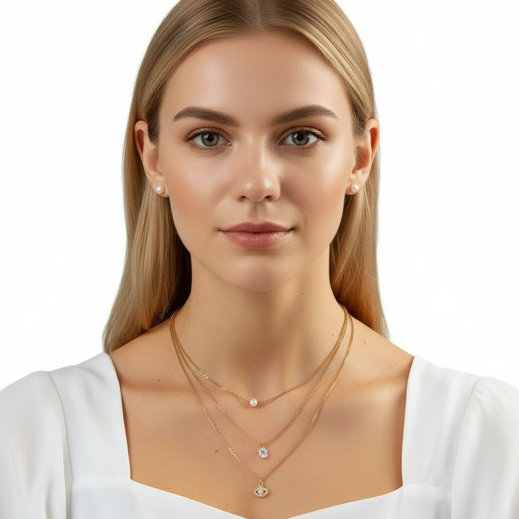 FRENCH RIVIERA|Delicate Pearl Set -kiruruginteräksinen helmikorusetti