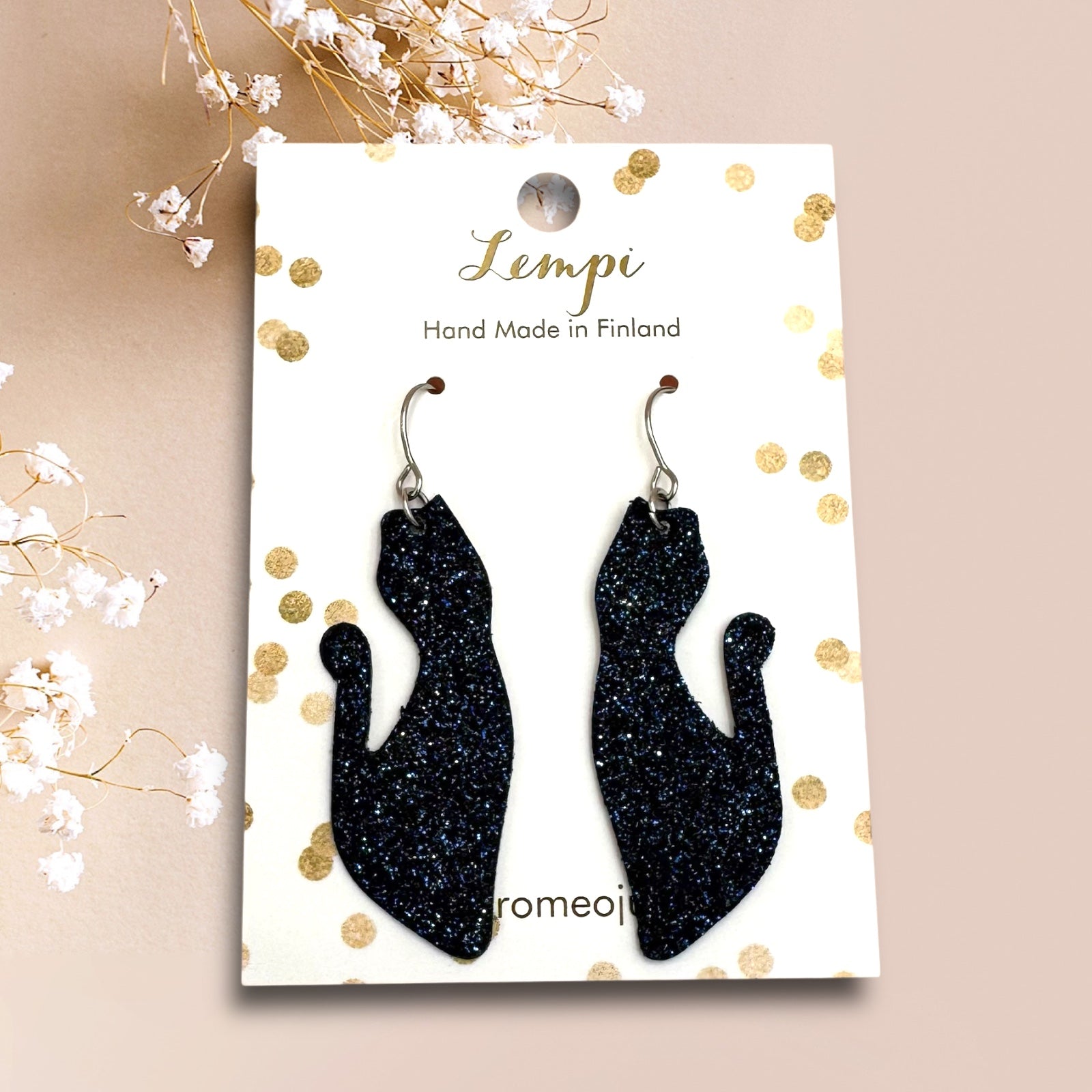 LEMPI®-korvakorut, Kissa keimailee (yönsininen glitter)