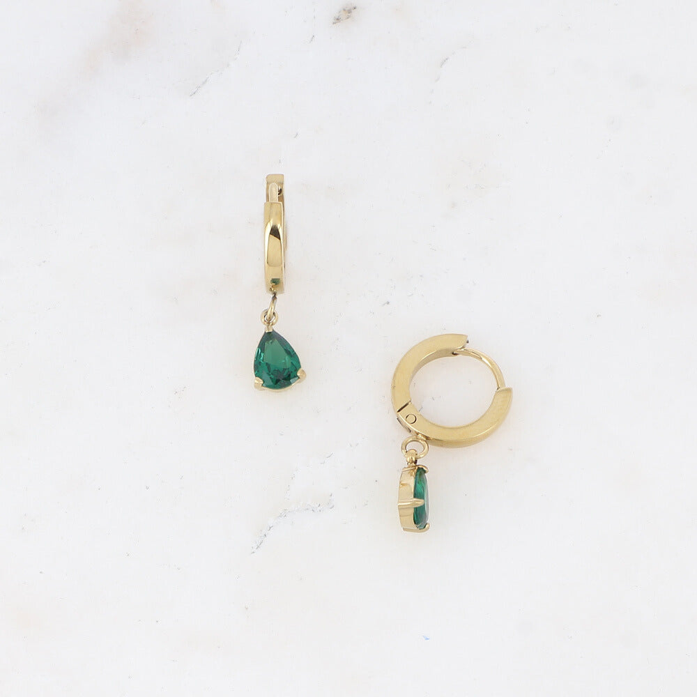 Bohm Paris Valentina -korvarenkaat smaragdinvihreällä pisarakristallilla.