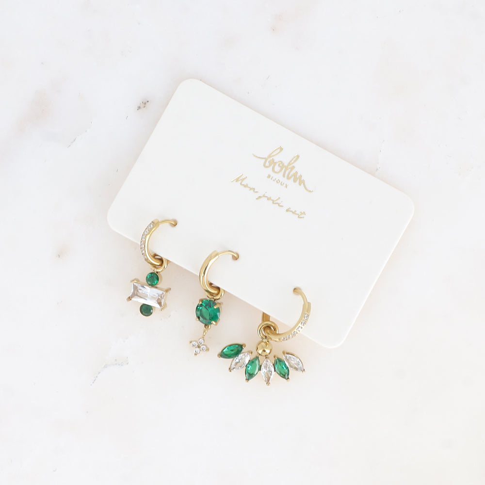 BOHM PARIS | Amicia – 3-osainen korvarengassetti (vihreä & kirkas, kulta)