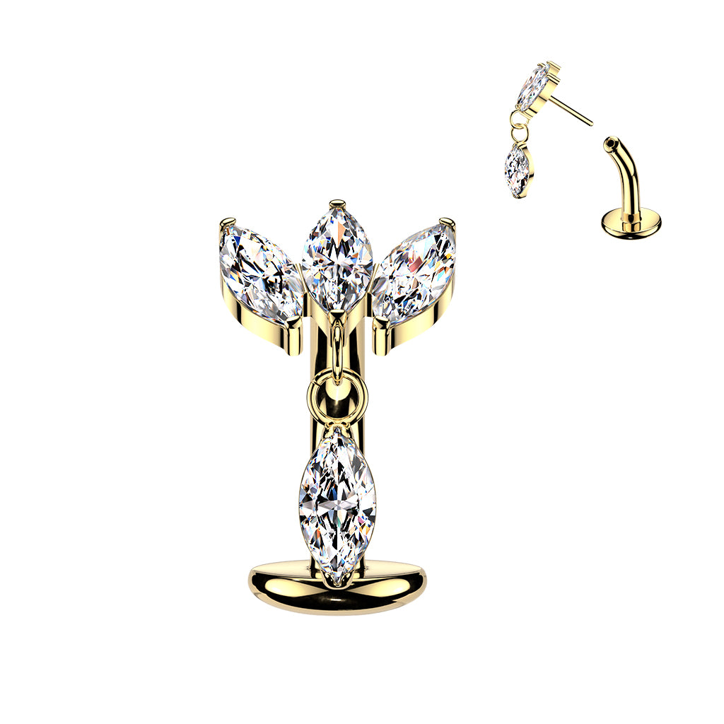 Titaaninapakoru Lyra kultaisella PVD-pinnoitteella ja roikkuvalla Cubic Zirconia -kristallilla